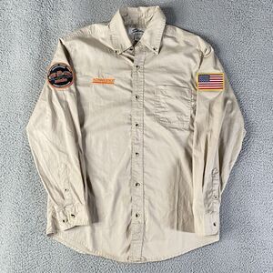 Schneider Shirt Mens Medium Beige Tan Button Long Sleeve Trucking Employee Work
